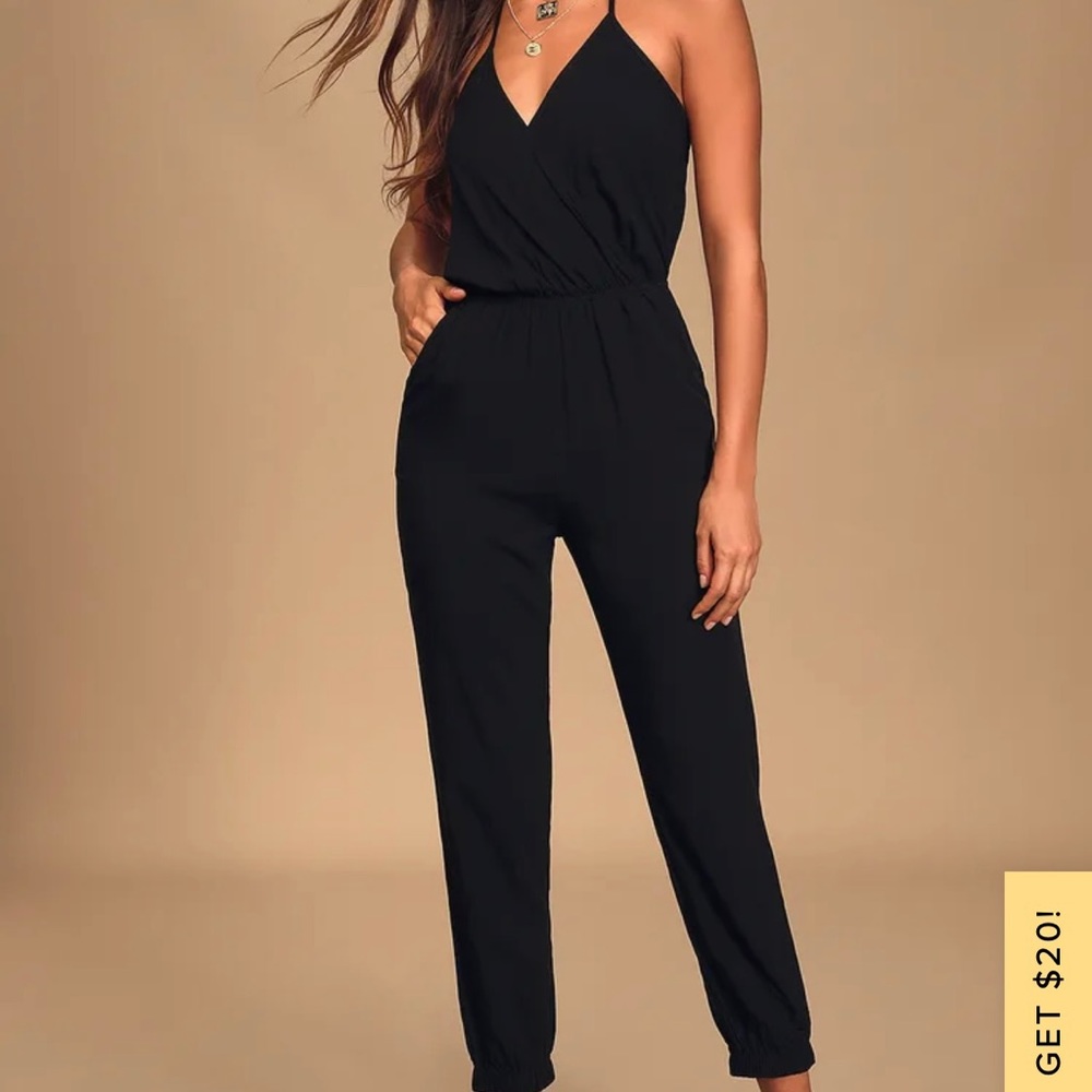 Lulus Black Learning to Fly Halter Jumpsuit